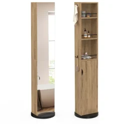 Meuble colonne salle de bain pivotant hêtre et noir
