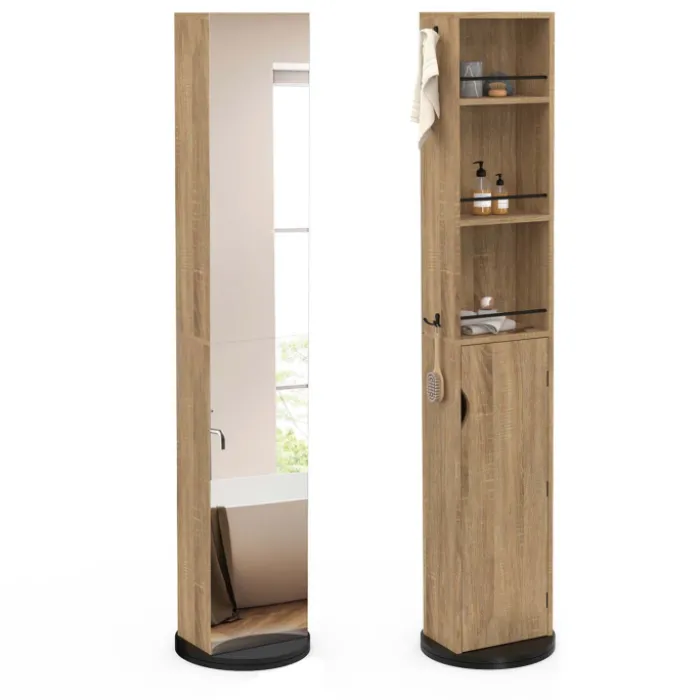 Meuble colonne salle de bain pivotant hêtre et noir