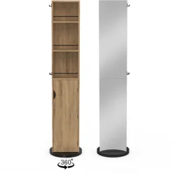 Meuble colonne salle de bain pivotant hêtre et noir