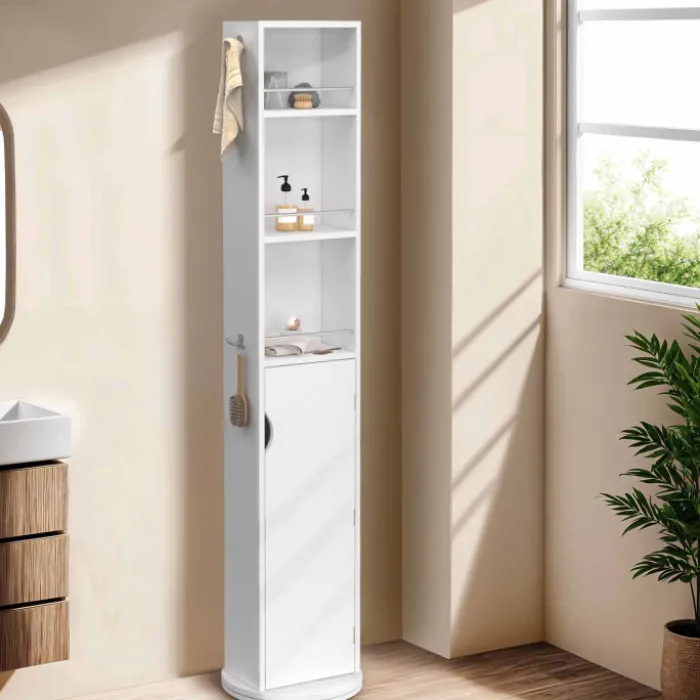 Meuble colonne salle de bain pivotant blanc