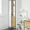 Meuble colonne salle de bain 1 porte avec miroir et étagères