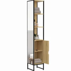 Meuble colonne salle de bain 1 porte avec miroir et étagères