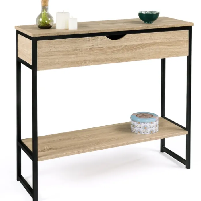 Meuble console industrielle bois et métal 90 cm