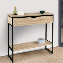 Meuble console industrielle bois et métal 90 cm