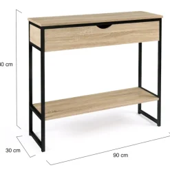 Meuble console industrielle bois et métal 90 cm