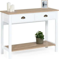 Meuble console vintage bois et blanc 100 cm