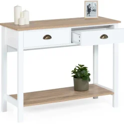 Meuble console vintage bois et blanc 100 cm