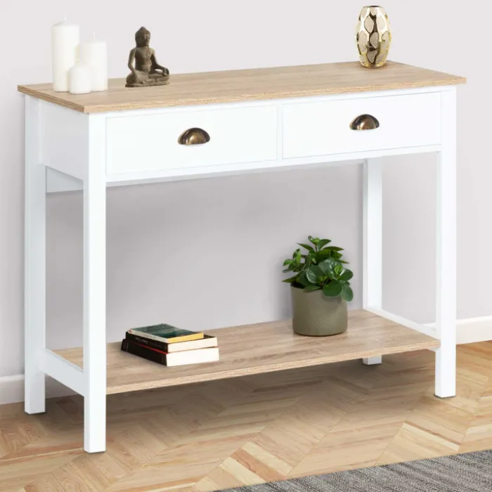 Meuble console vintage bois et blanc 100 cm