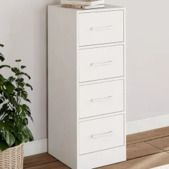 Meuble d'appoint 4 tiroirs 30 cm chiffonnier, meuble de rangement bois blanc