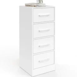 Meuble d'appoint 4 tiroirs 30 cm chiffonnier, meuble de rangement bois blanc