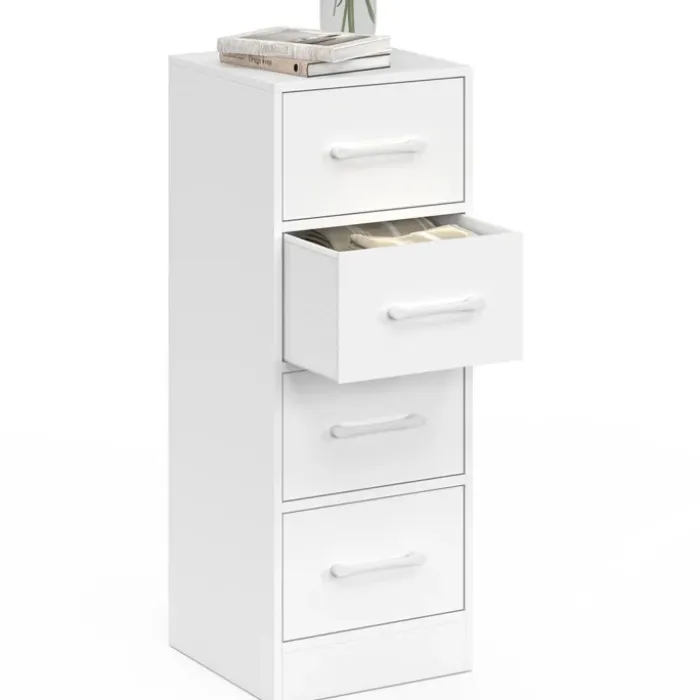 Meuble d'appoint 4 tiroirs 30 cm chiffonnier, meuble de rangement bois blanc