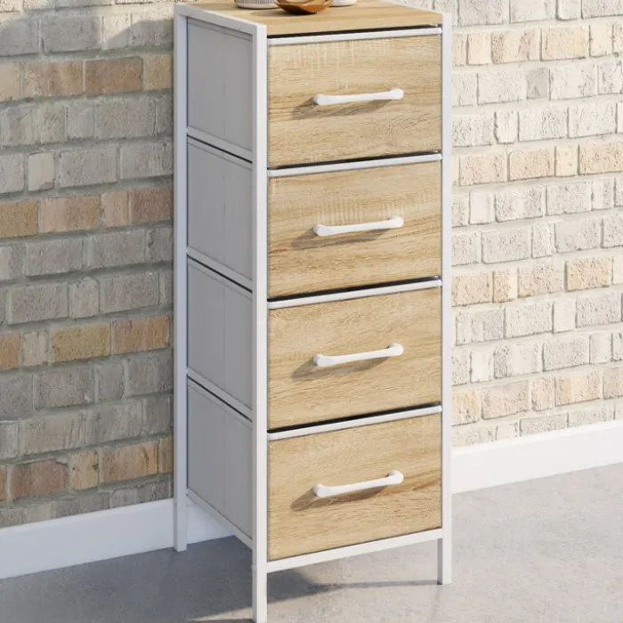 Meuble d'appoint 4 tiroirs 30 cm chiffonnier, meuble de rangement design industriel bois et blanc