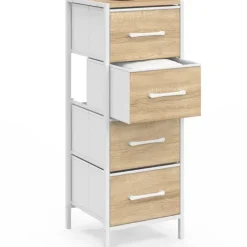 Meuble d'appoint 4 tiroirs 30 cm chiffonnier, meuble de rangement design industriel bois et blanc