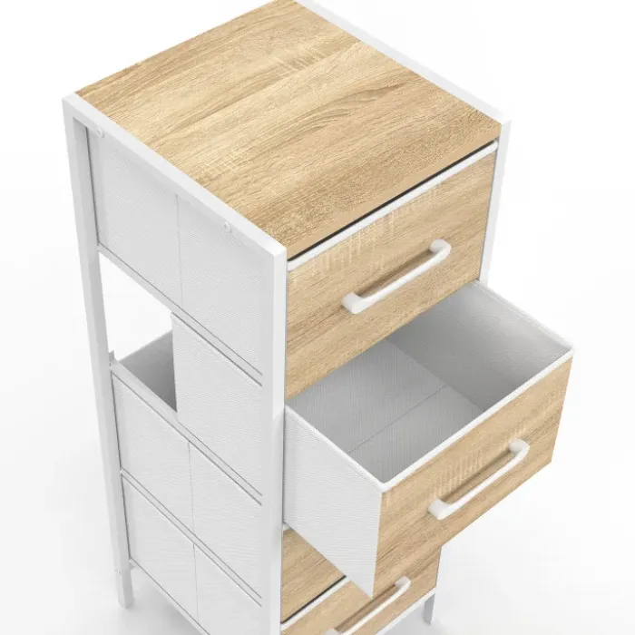Meuble d'appoint 4 tiroirs 30 cm chiffonnier, meuble de rangement design industriel bois et blanc