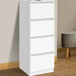 Meuble d’appoint chiffonnier avec 4 tiroirs de 30 cm en bois blanc