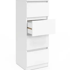 Meuble d’appoint chiffonnier avec 4 tiroirs de 30 cm en bois blanc