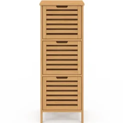 Meuble d'appoint salle de bain bambou 3 portes 30 x 30 x 80 cm