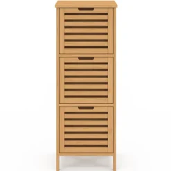 Meuble d'appoint salle de bain bambou 3 portes 30 x 30 x 80 cm