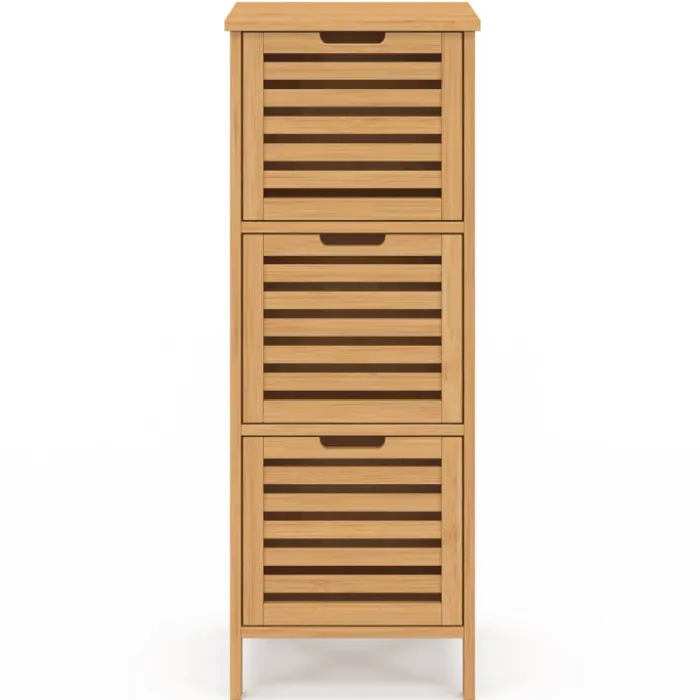 Meuble d'appoint salle de bain bambou 3 portes 30 x 30 x 80 cm