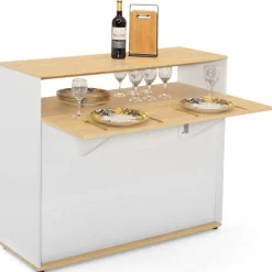 Meuble de bar mange-debout blanc et bois