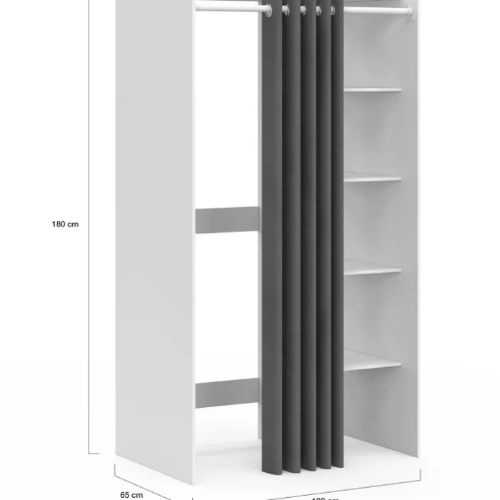 Meuble de buanderie double machine à laver avec rideau coulissant blanc
