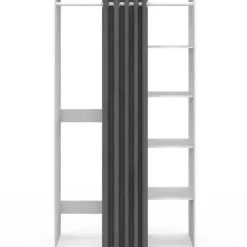 Meuble de buanderie double machine à laver avec rideau coulissant blanc