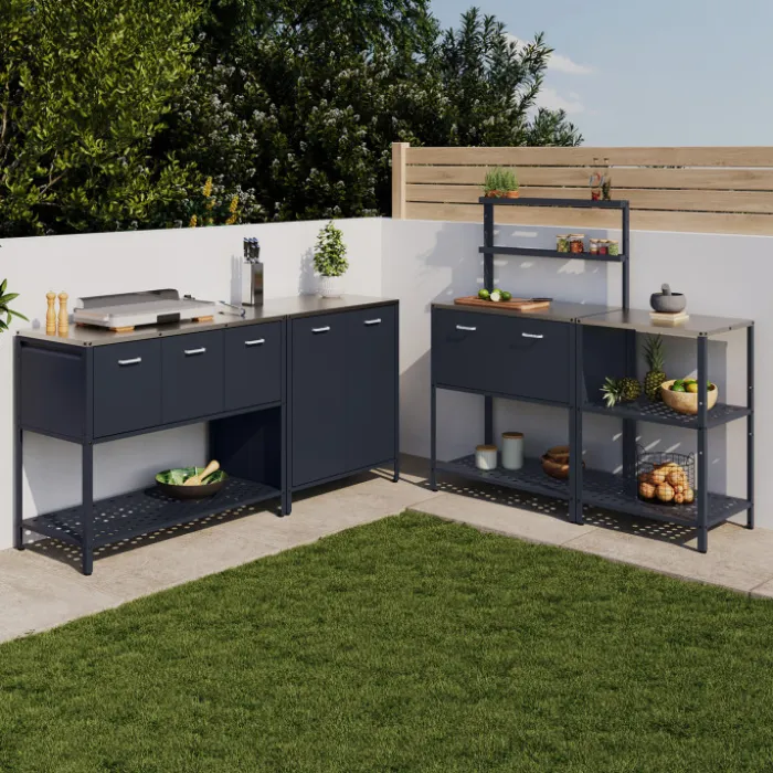Meuble de cuisine extérieure 2 portes en acier gris anthracite