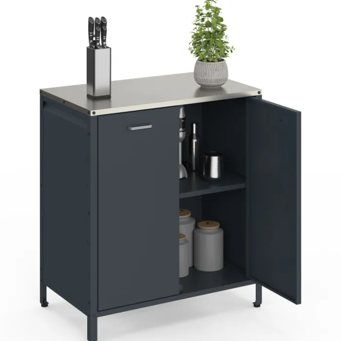 Meuble de cuisine extérieure 2 portes en acier gris anthracite