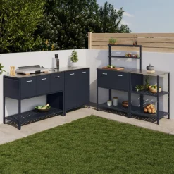 Meuble de cuisine extérieure 2 étagères en acier gris anthracite