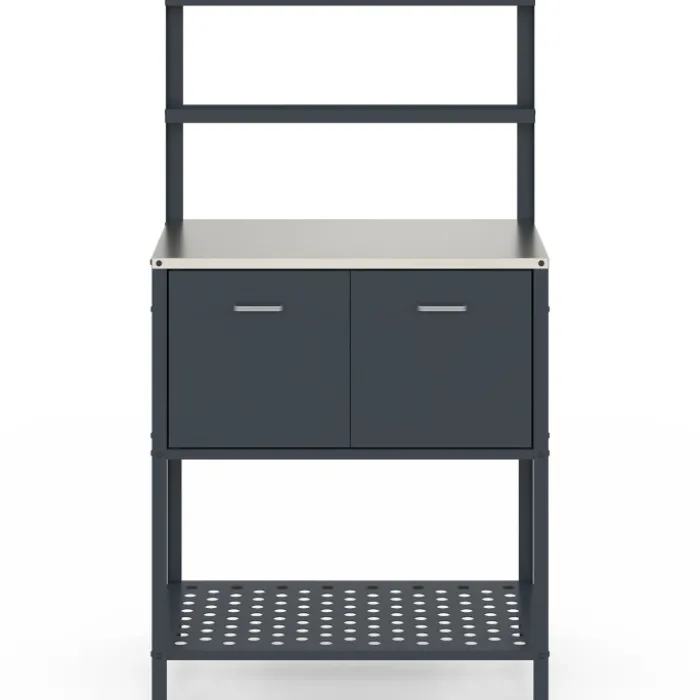 Meuble de cuisine extérieure 2 portes et 2 étagères suspendues en acier gris anthracite