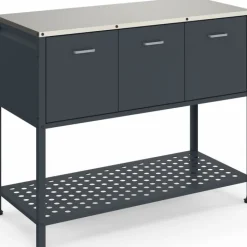 Meuble de cuisine extérieure 3 portes avec 1 étagère en acier gris anthracite