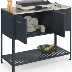 Meuble de cuisine extérieure 3 portes avec 1 étagère en acier gris anthracite