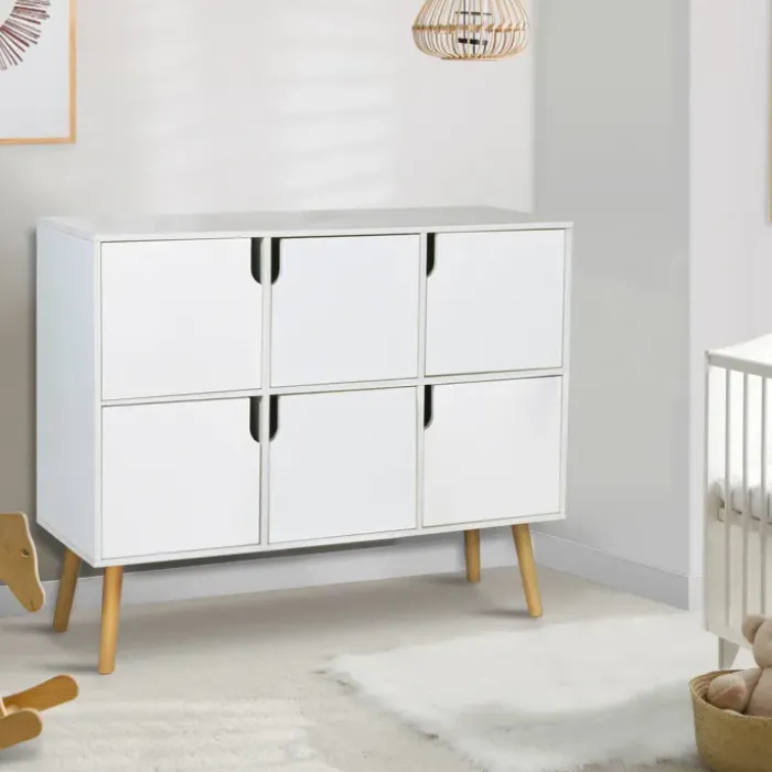Meuble de rangement 6 cases pour enfant bois blanc