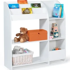 Meuble de rangement blanc pour jouets avec étagère bibliothèque