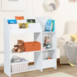 Meuble de rangement blanc pour jouets avec étagère bibliothèque
