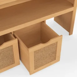 Meuble de rangement enfant bois et cannage 3 tiroirs cubes sur roulettes