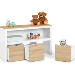 Meuble de rangement pour enfant 3 tiroirs blanc et hêtre
