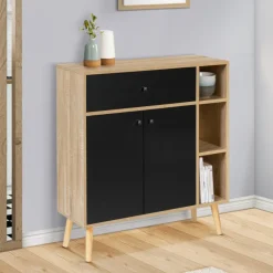 Meuble de rangement scandinave noir et bois