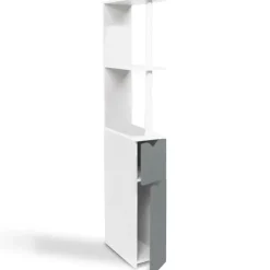 Meuble de toilette blanc et gris avec étagères