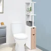Meuble de toilette blanc et hêtre avec étagères