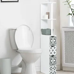 Meuble de toilette blanc et gris motif carreaux de ciment 3 portes