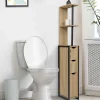 Meuble de toilette industriel bois et métal noir 3 portes avec étagères