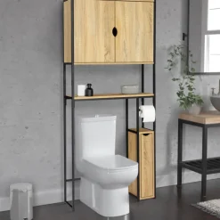 Meuble de toilette industriel bois et métal noir armoire de rangement
