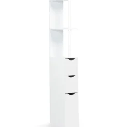 Meuble de toilettes étagère bois 3 portes blanc