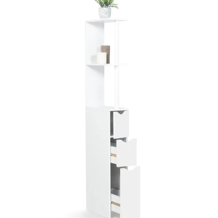 Meuble de toilettes étagère bois 3 portes blanc