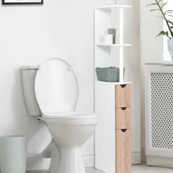 Meuble de toilettes étagère bois 3 portes coloris hêtre