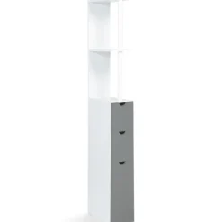 Meuble de toilettes étagère bois 3 portes blanc et gris