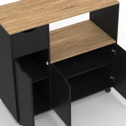 Meuble desserte XXL pour micro-ondes avec placards et tiroir bois et noir
