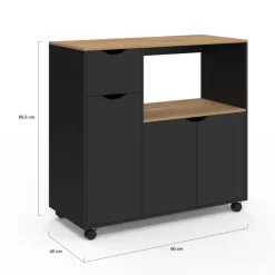 Meuble desserte XXL pour micro-ondes avec placards et tiroir bois et noir