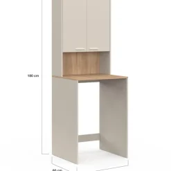 Meuble dessus de machine à laver avec placard beige et bois façon hêtre